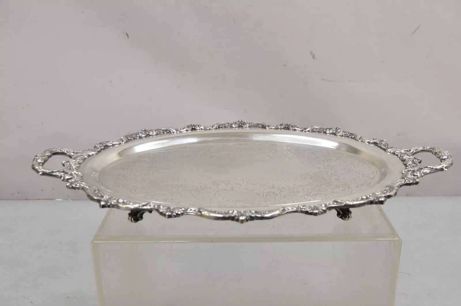Plato ovalado de plata inglesa antigua de Poole Bandeja de servir elevada sobre patas. Mediados del siglo XX. Medidas: 2