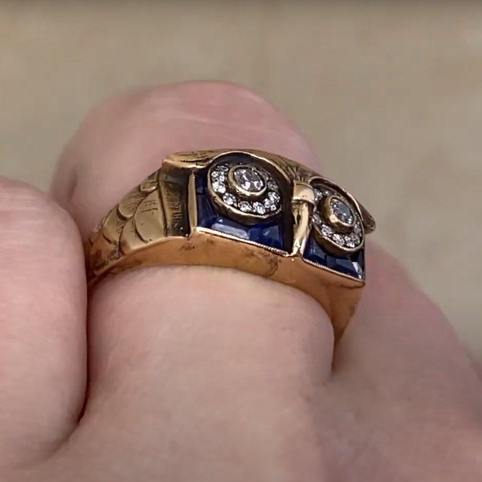 Vintage Old Euro Cut Diamond (Approx. 0.20-Carats) and Sapphire (Approx 0.3-ct) (Alteuropäischer Schliff) im Angebot