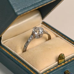GIA 1 Carat D Color Old European Cut Ring. Diamond Engagement Ring Platinum SI2