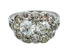 Vintage Old European and Old Mine Cut Diamond Cluster Ring in Polished Platinum