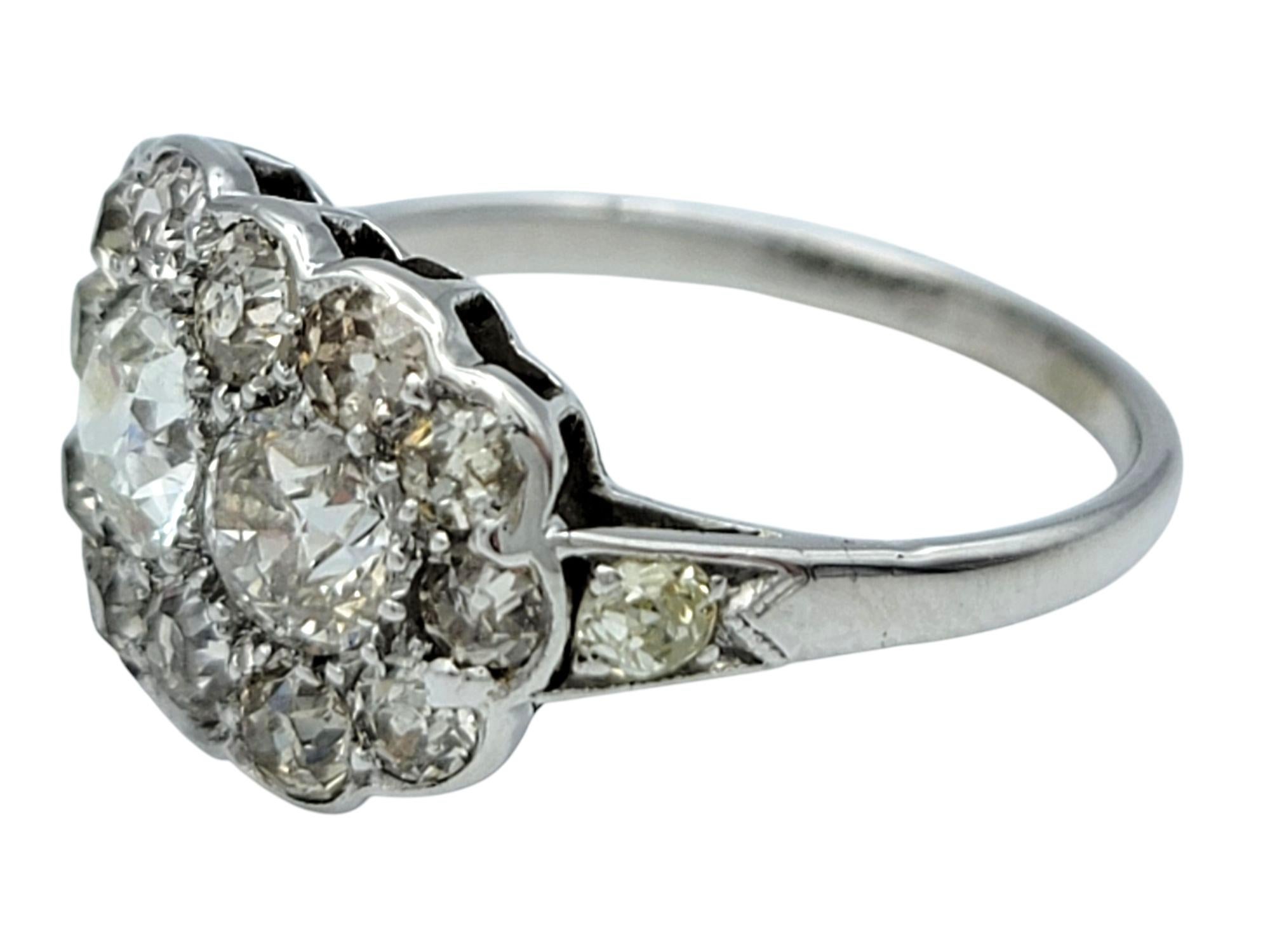 Women's Vintage Old European and Old Mine Cut Diamond Cluster Ring in Polished Platinum For Sale