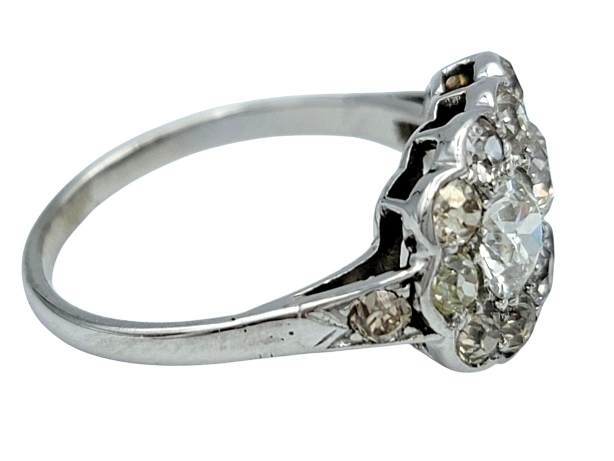 Vintage Old European and Old Mine Cut Diamond Cluster Ring in Polished Platinum For Sale 1