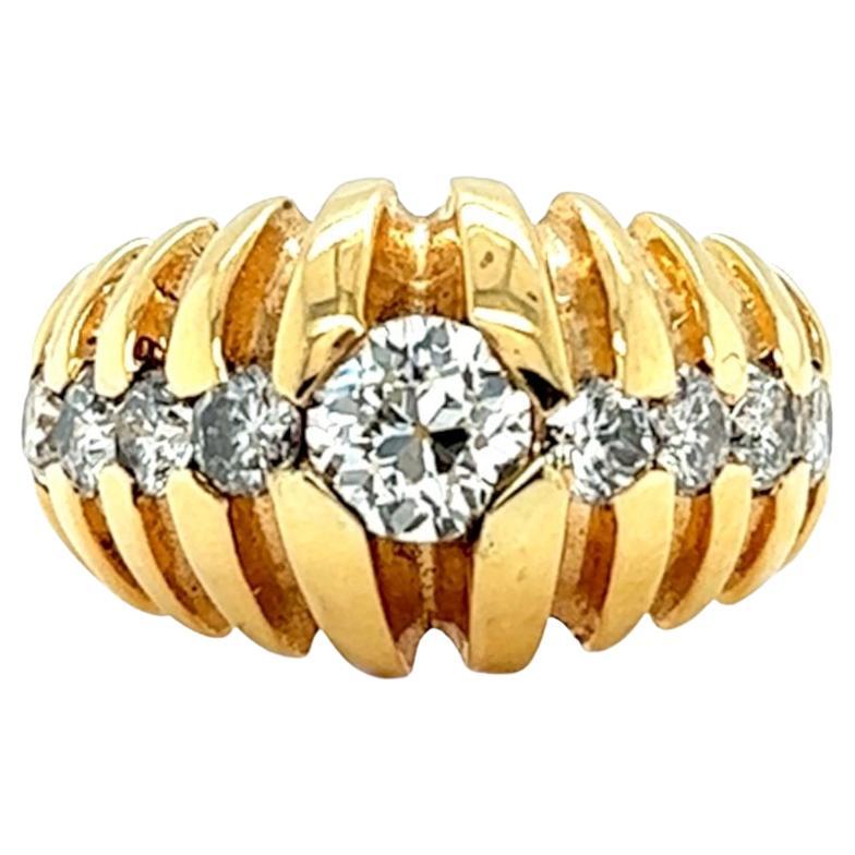 Vintage Old European Cut Diamond 14 Karat Yellow Gold Dome Ring For ...