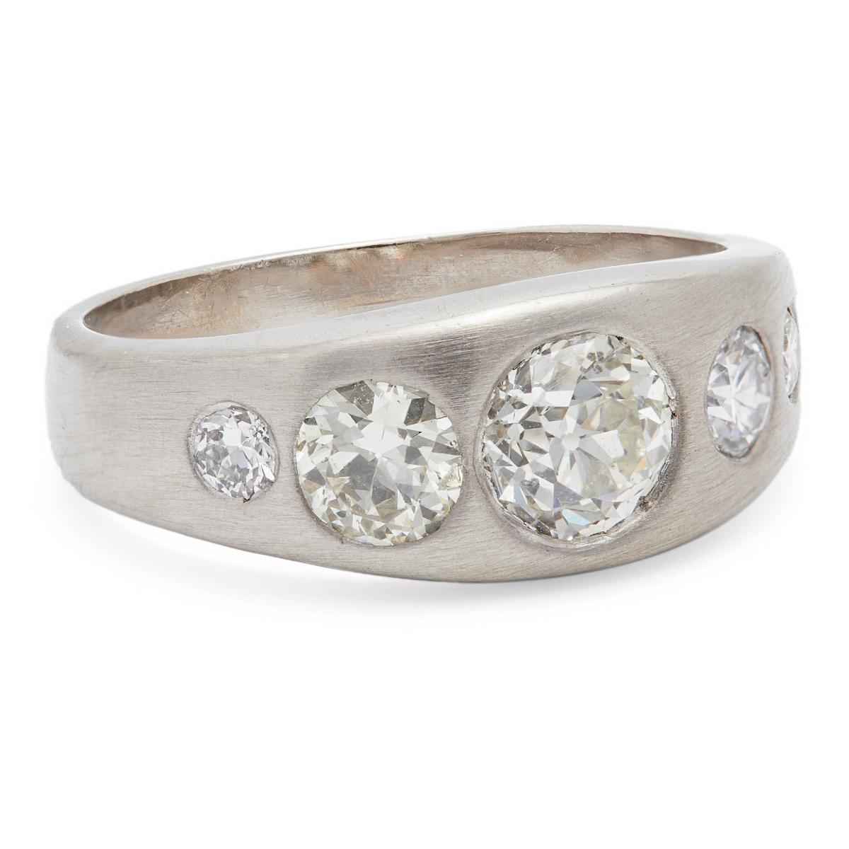 Vintage Old European Cut Diamond 14k White Gold Five Stone Ring 1