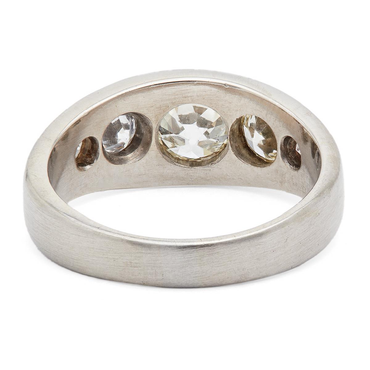Vintage Old European Cut Diamond 14k White Gold Five Stone Ring 2