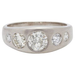 Vintage Old European Cut Diamond 14k White Gold Five Stone Ring