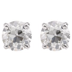 Boucles d'oreilles en or blanc 14K avec diamant taille européenne ancienne