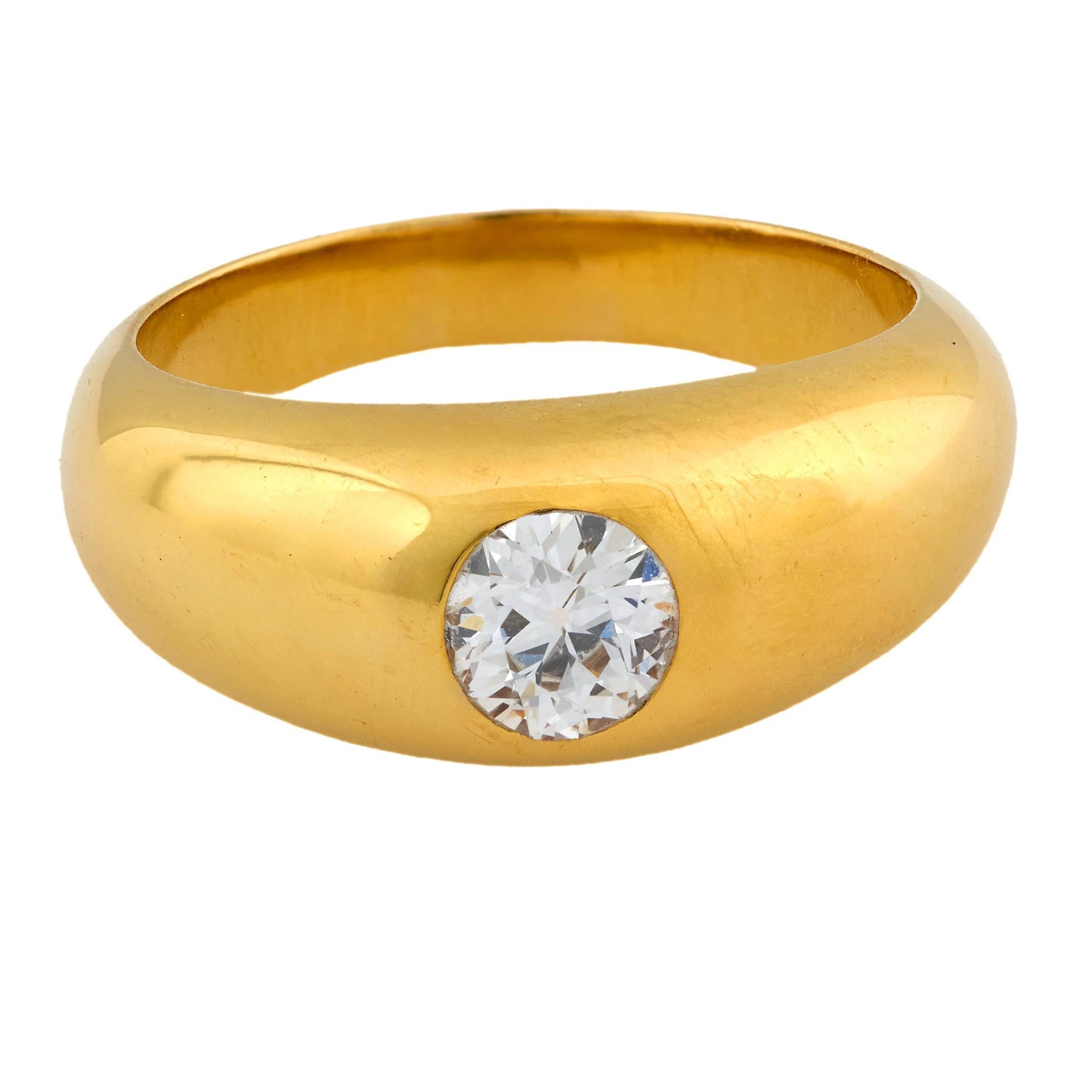 Anello con castone in oro giallo 18 carati con diamante antico taglio europeo vintage In condizioni buone in vendita a Beverly Hills, CA