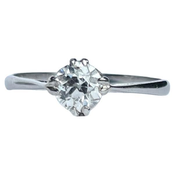 Vintage Old European Cut Diamond and Platinum Solitaire Ring For Sale