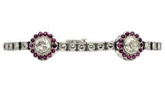 Vintage Old European Cut Diamond and Ruby Two Station Bracelet Platinum