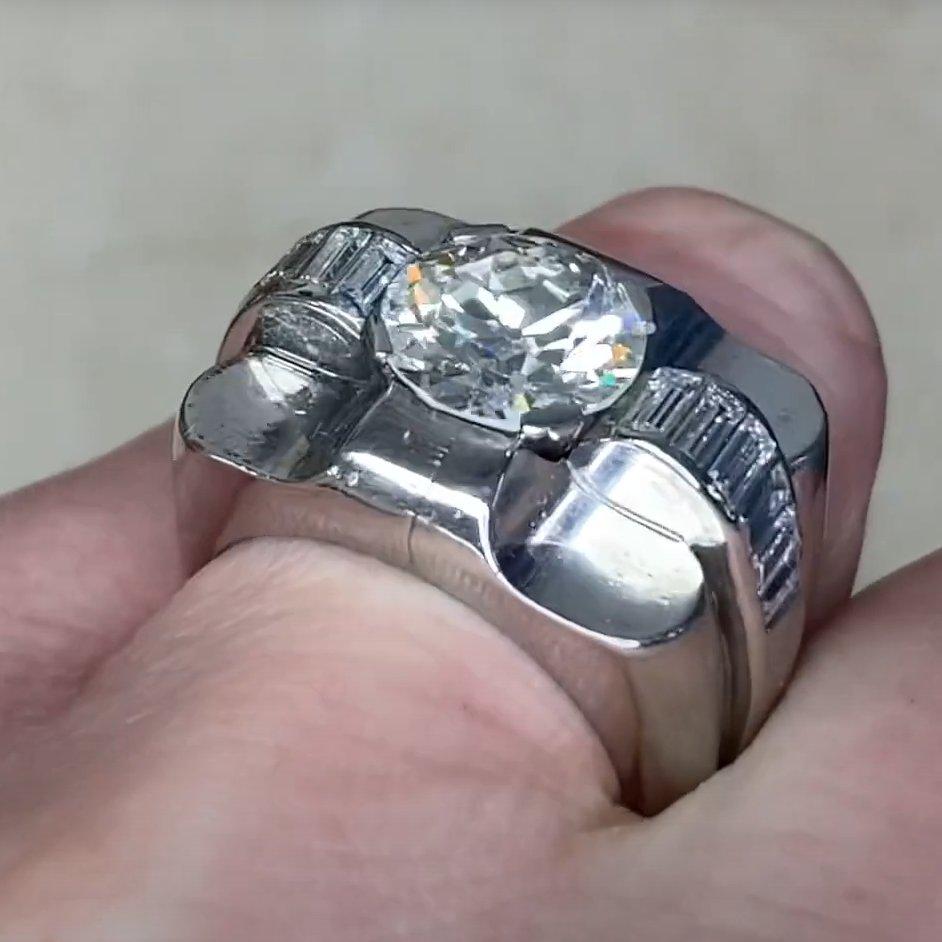 Retro Vintage Old European Cut Diamond Engagement Ring (Approx. 3.10-Carats), Platinum For Sale