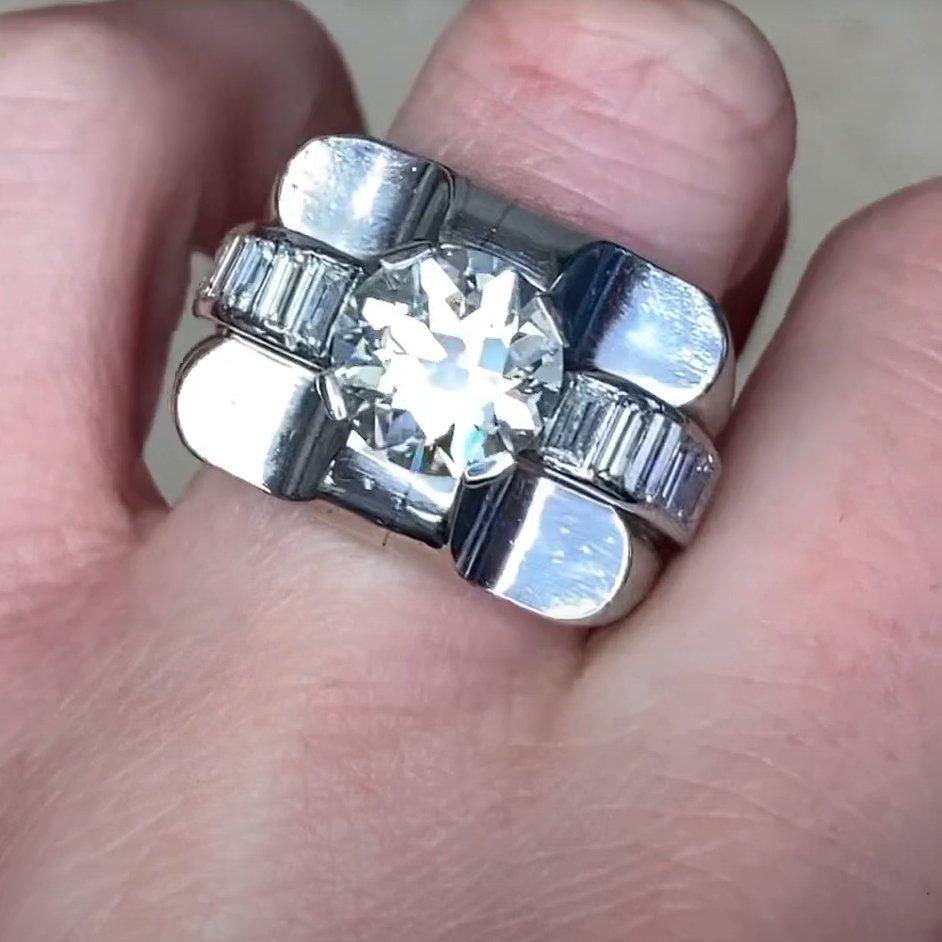 Vintage Old European Cut Diamond Engagement Ring (Approx. 3.10-Carats), Platinum In Excellent Condition For Sale In New York, NY