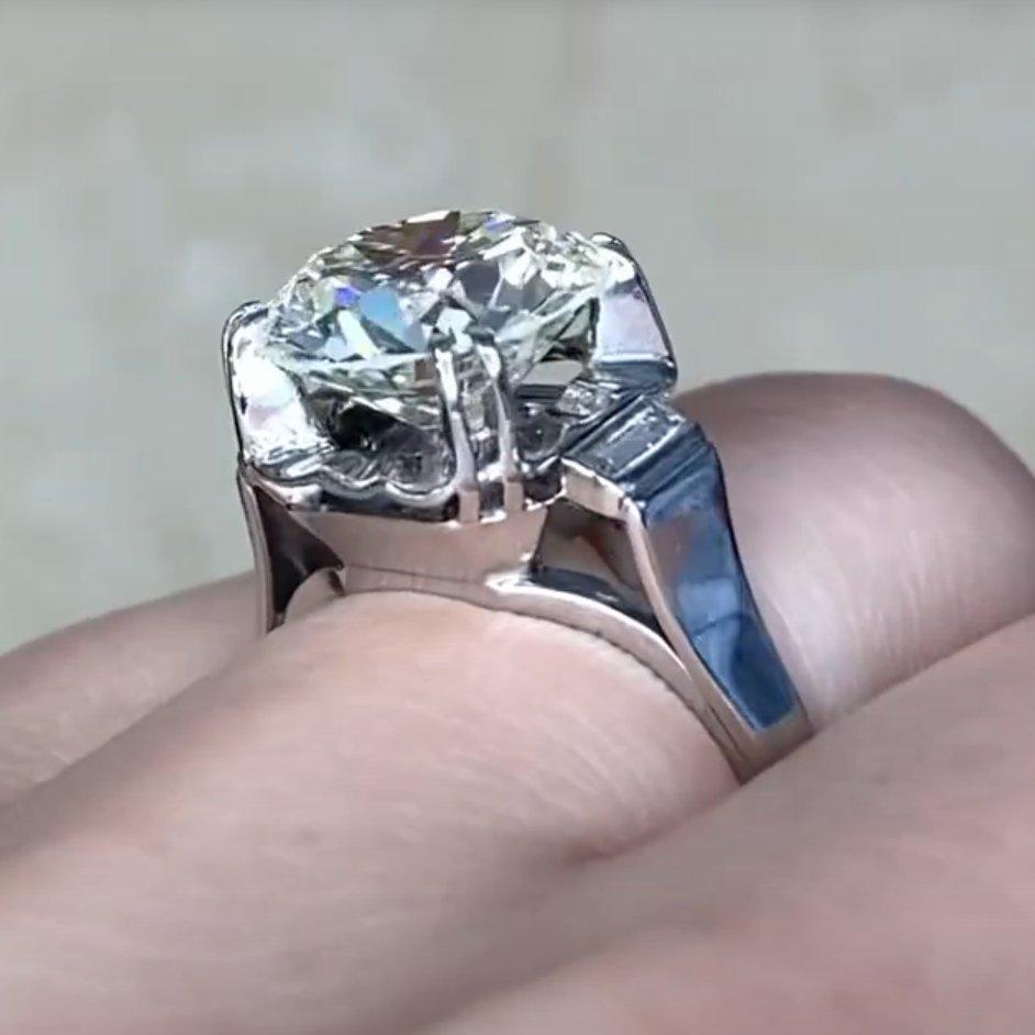 Anello di fidanzamento con diamante vintage taglio europeo (circa 3.60 carati), platino In condizioni ottime in vendita a New York, NY
