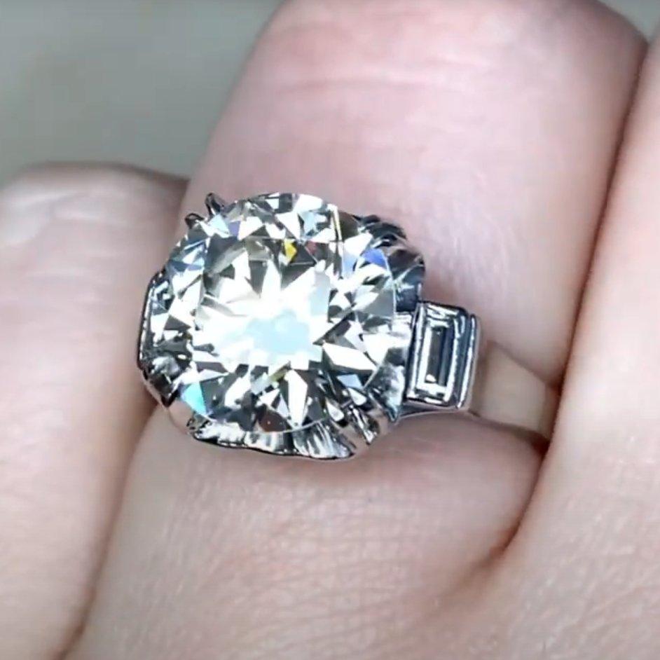 Donna Anello di fidanzamento con diamante vintage taglio europeo (circa 3.60 carati), platino in vendita