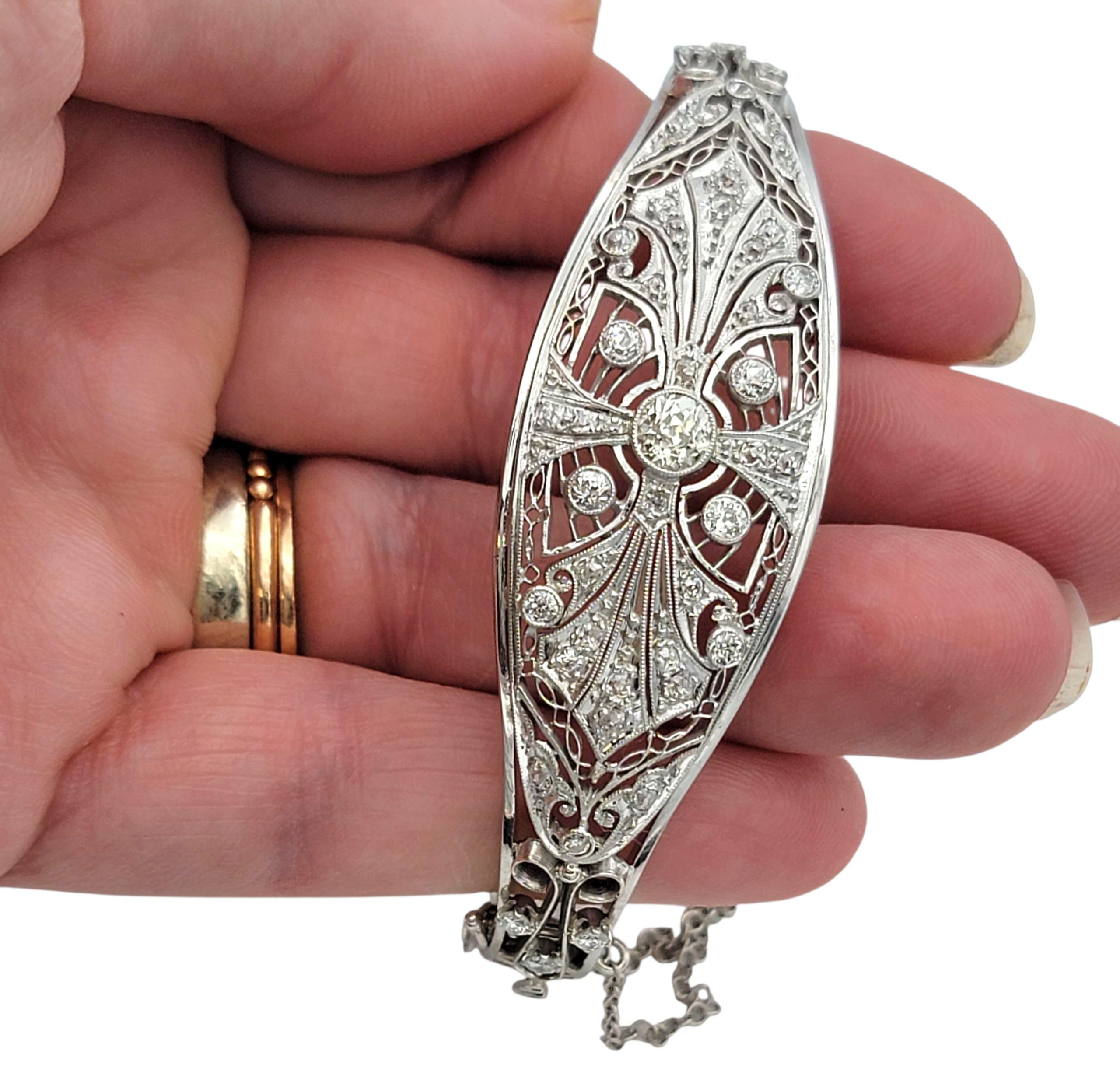 Vintage Old European Cut Diamond Filigrane Armspange Armband in 14 Karat Weißgold im Angebot 6