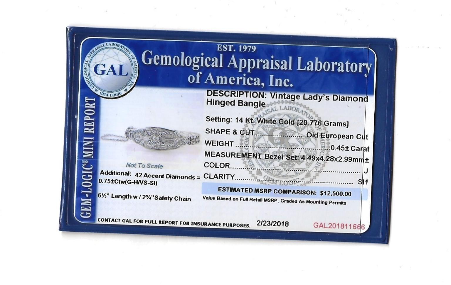 Vintage Old European Cut Diamond Filigrane Armspange Armband in 14 Karat Weißgold im Angebot 7