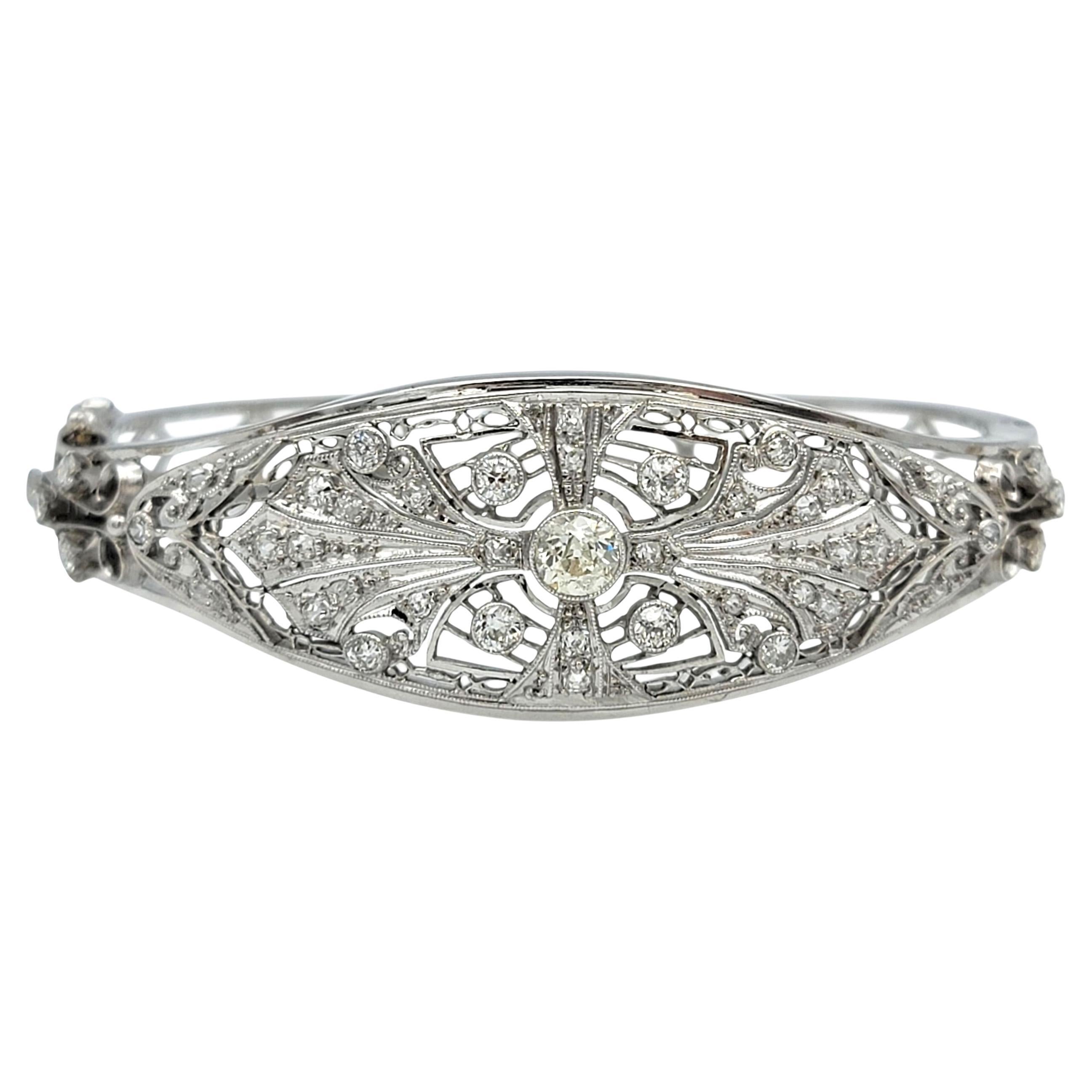 Vintage Old European Cut Diamond Filigrane Armspange Armband in 14 Karat Weißgold (Zeitgenössisch) im Angebot