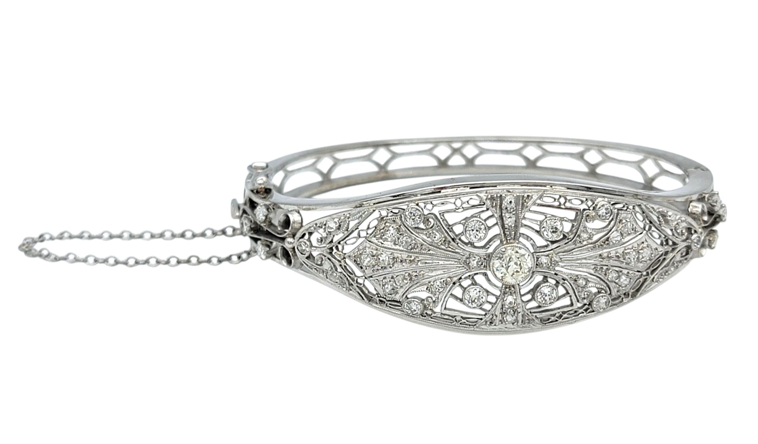 Vintage Old European Cut Diamond Filigrane Armspange Armband in 14 Karat Weißgold (Alteuropäischer Schliff) im Angebot