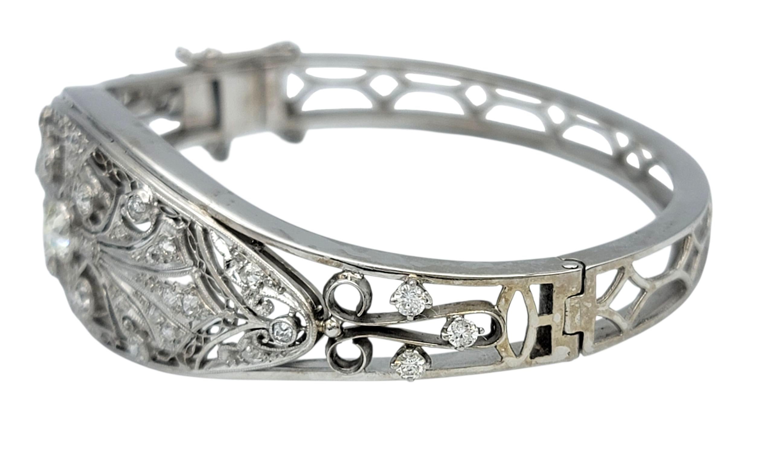 Vintage Old European Cut Diamond Filigrane Armspange Armband in 14 Karat Weißgold im Zustand „Gut“ im Angebot in Scottsdale, AZ