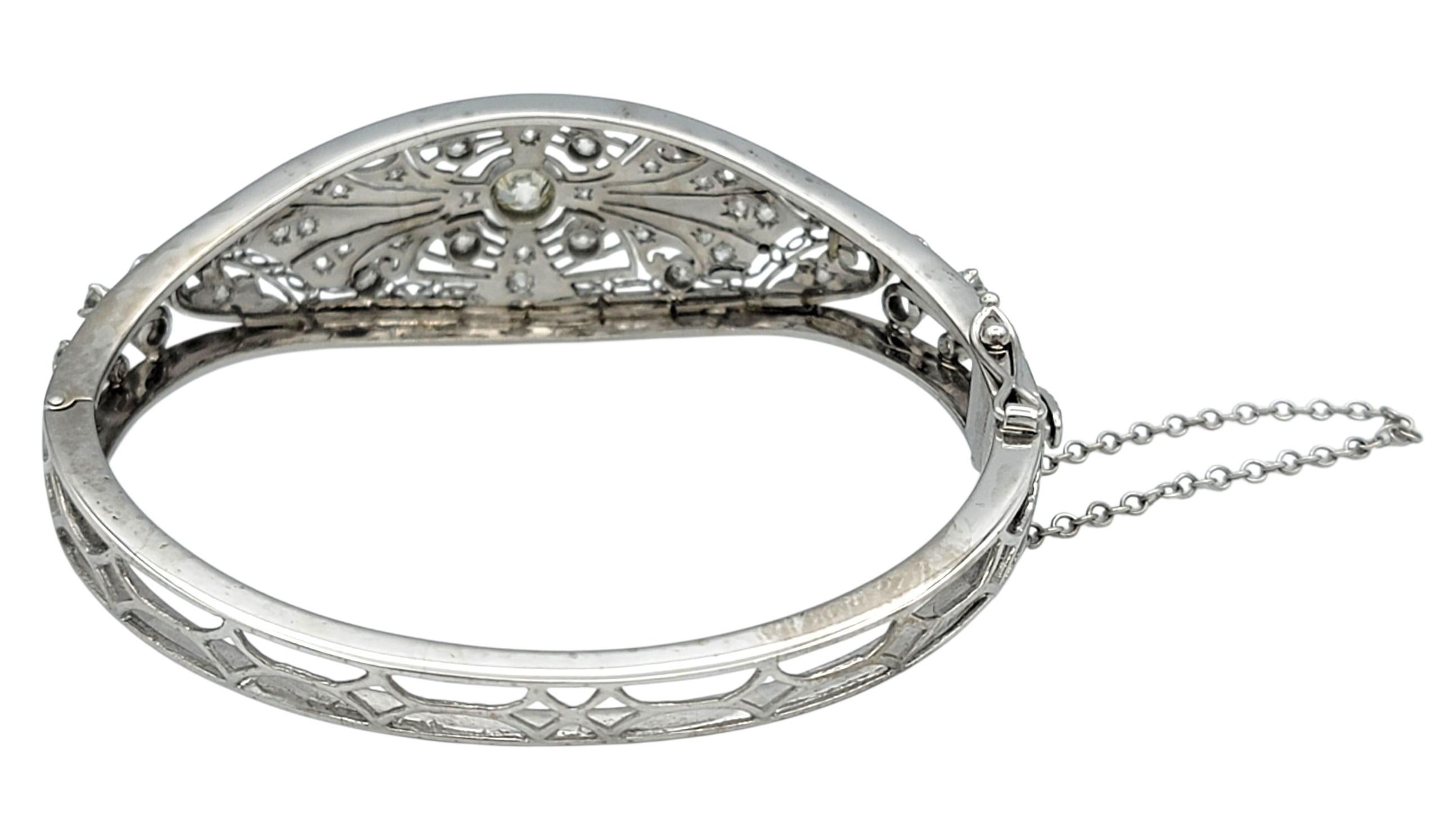 Vintage Old European Cut Diamond Filigrane Armspange Armband in 14 Karat Weißgold Damen im Angebot