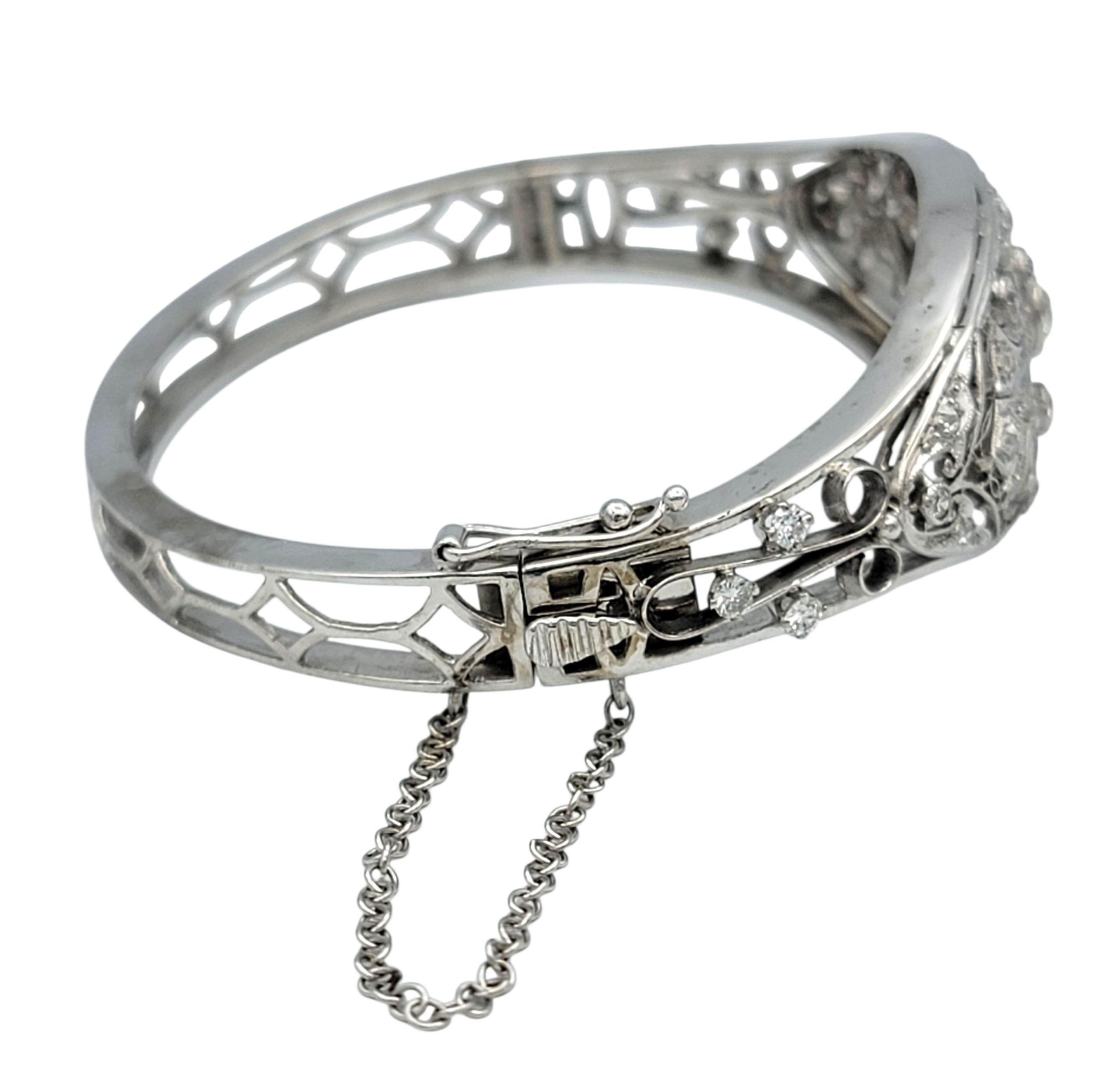 Vintage Old European Cut Diamond Filigrane Armspange Armband in 14 Karat Weißgold im Angebot 1