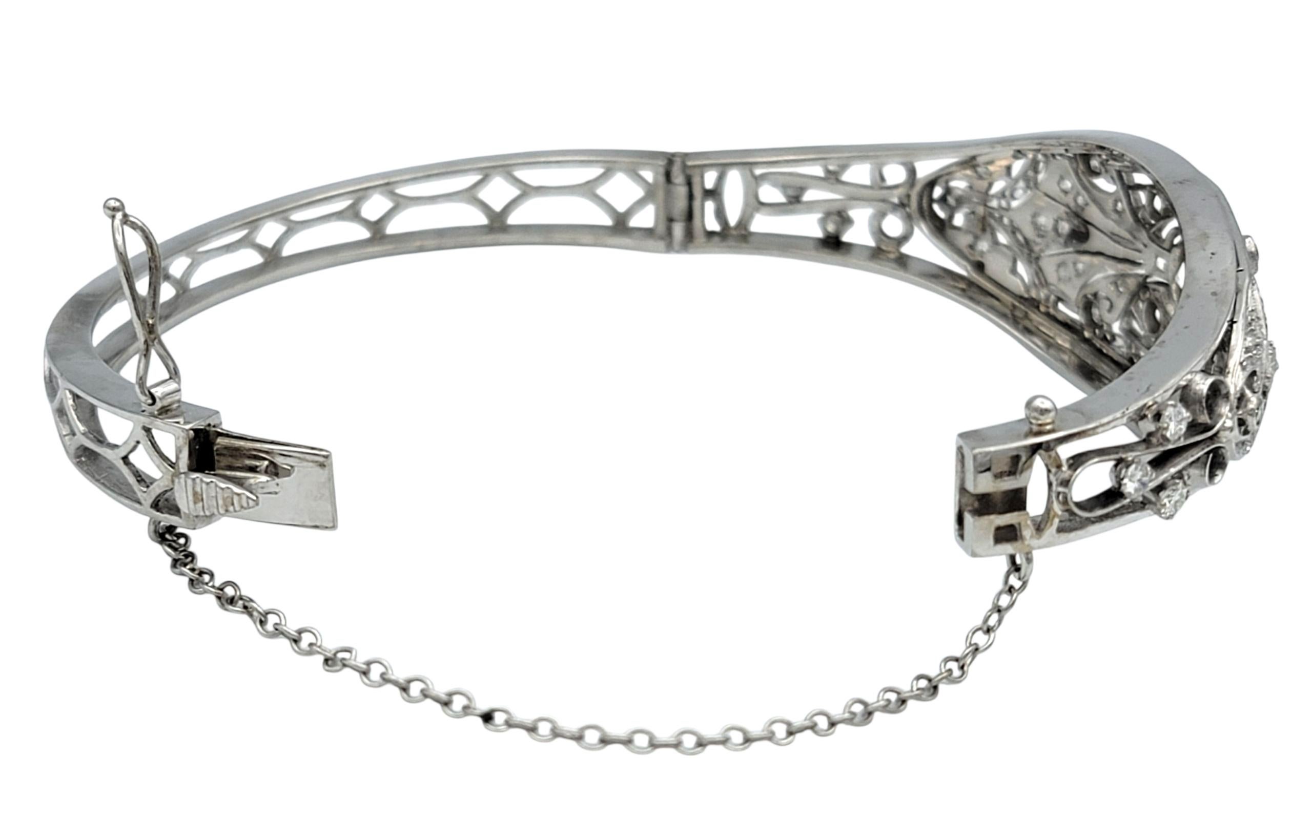 Vintage Old European Cut Diamond Filigrane Armspange Armband in 14 Karat Weißgold im Angebot 2