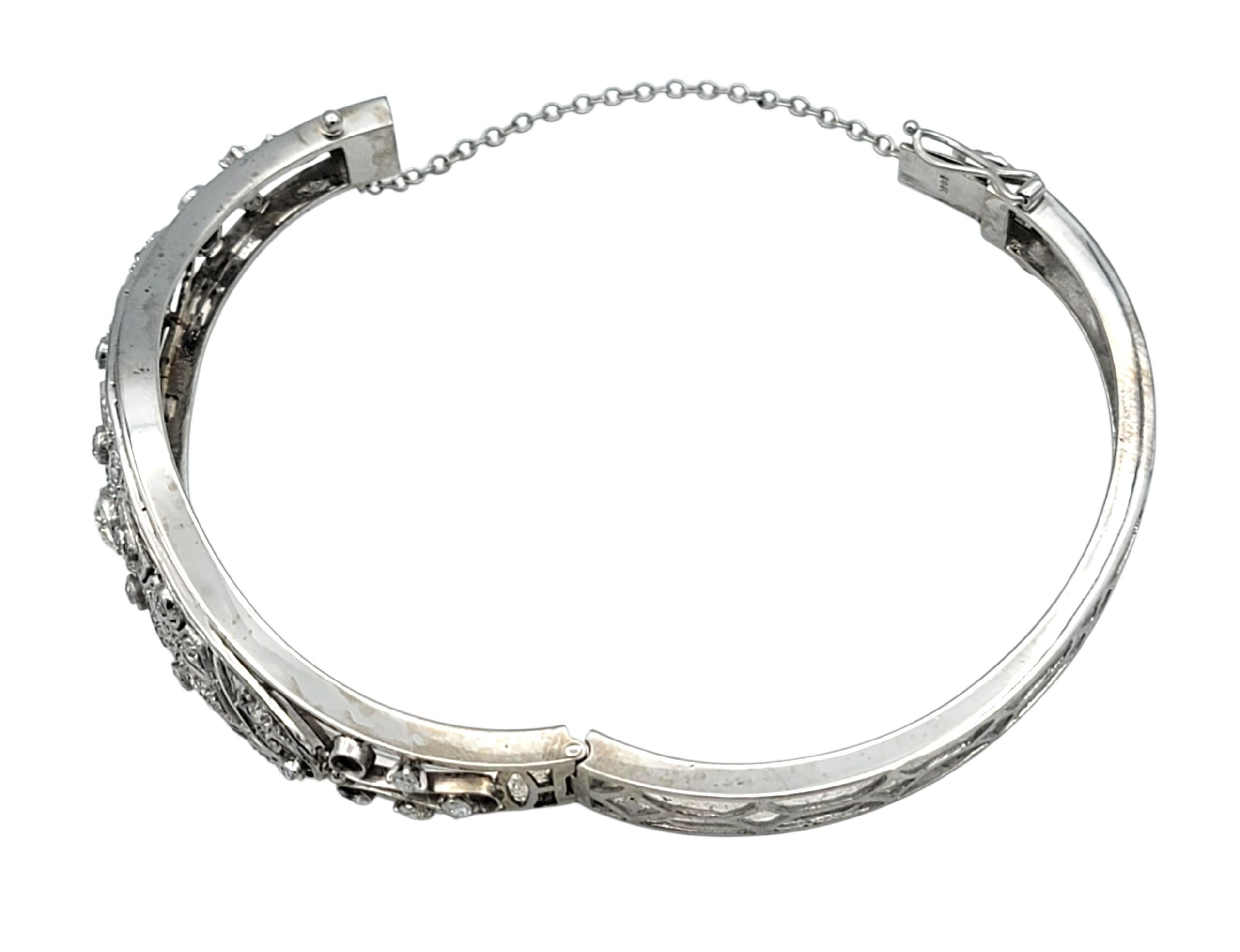 Vintage Old European Cut Diamond Filigrane Armspange Armband in 14 Karat Weißgold im Angebot 3