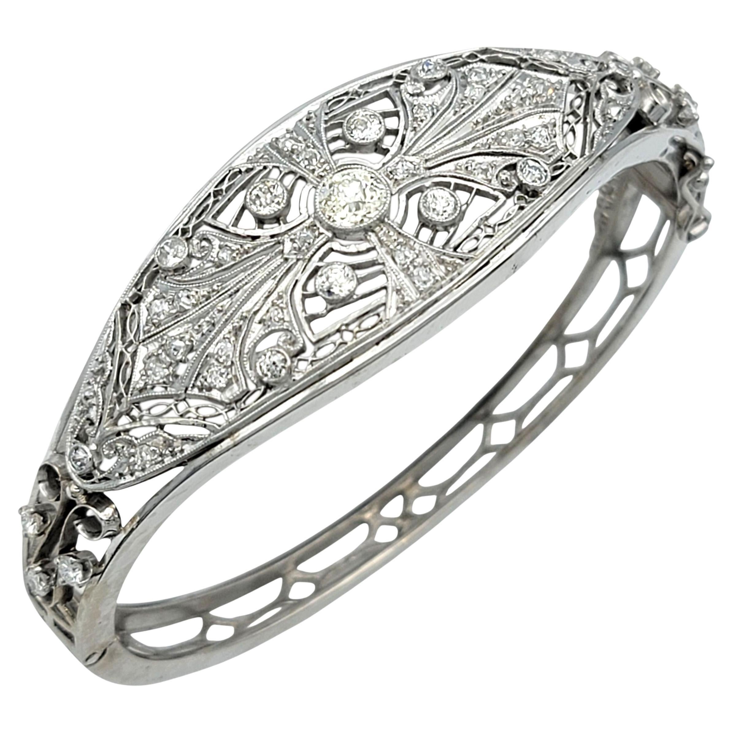 Bracciale filigranato con diamanti taglio europeo vintage in oro bianco 14 carati