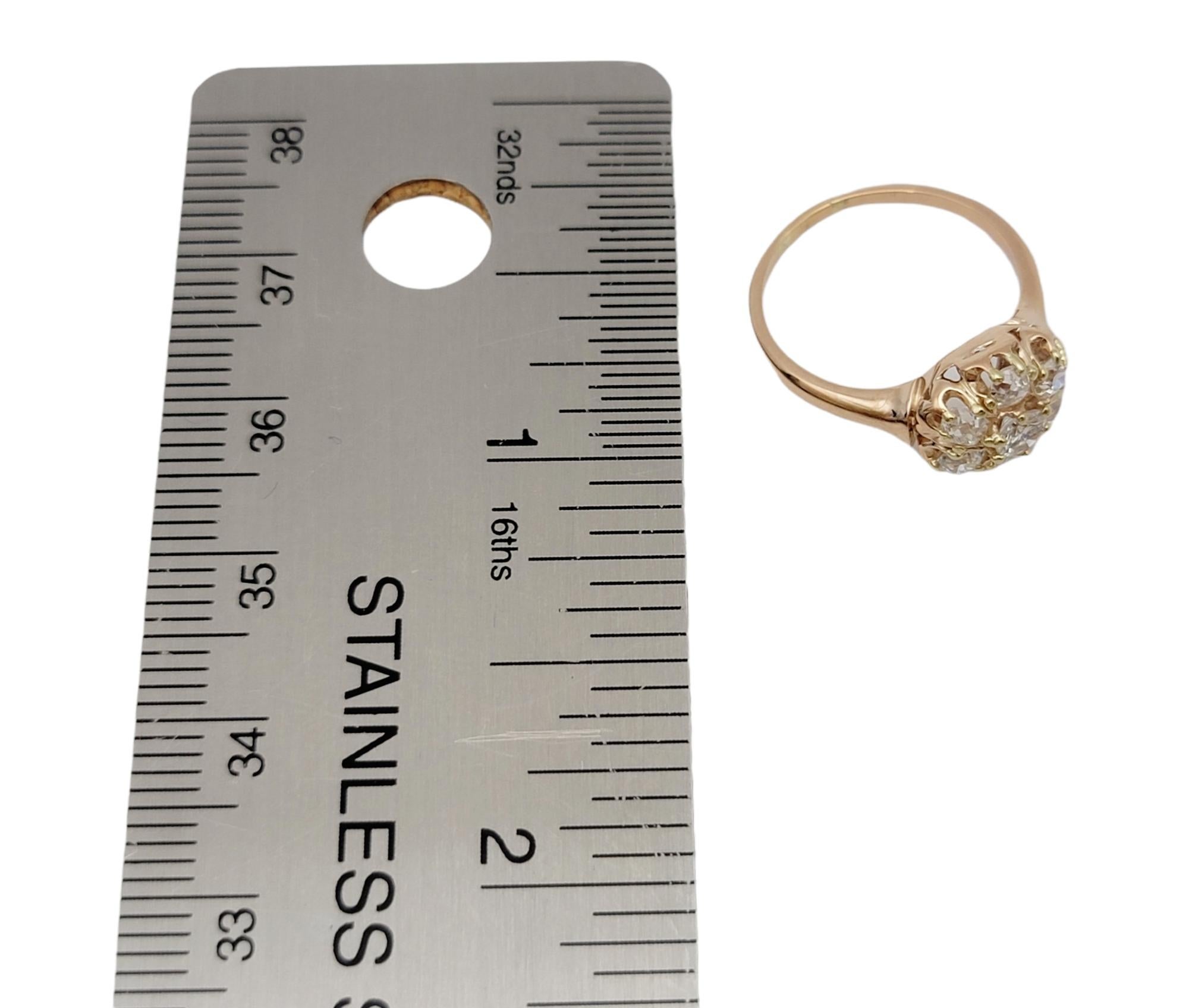 Vintage Old European Cut Diamond Flower Cluster Ring in 14 Karat Yellow Gold For Sale 4