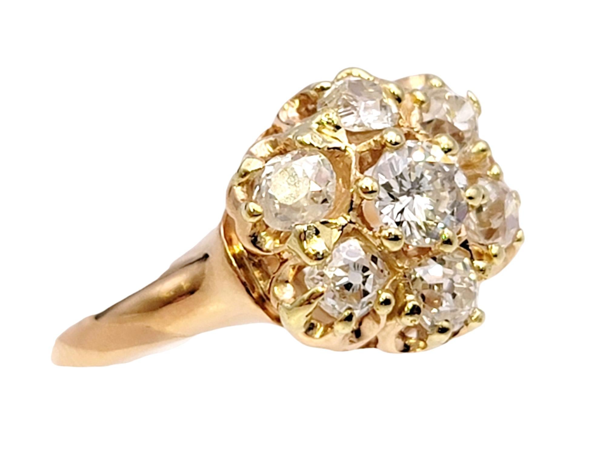 Victorien Bague grappe de fleurs en or jaune 14 carats avec diamants taille européenne ancienne en vente
