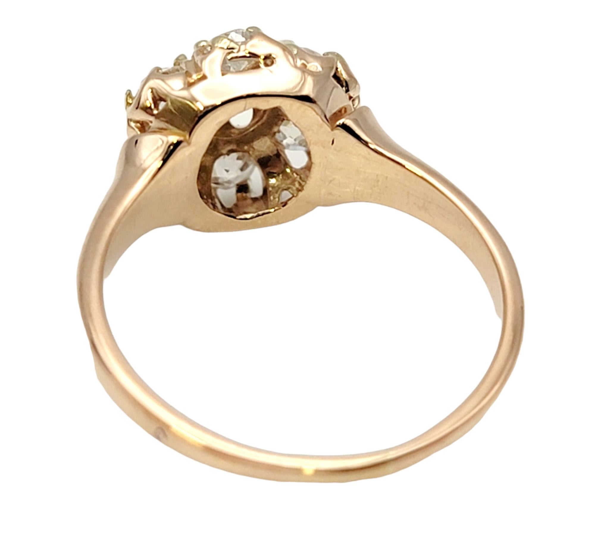 Vintage Old European Cut Diamond Flower Cluster Ring in 14 Karat Yellow Gold In Good Condition For Sale In Scottsdale, AZ