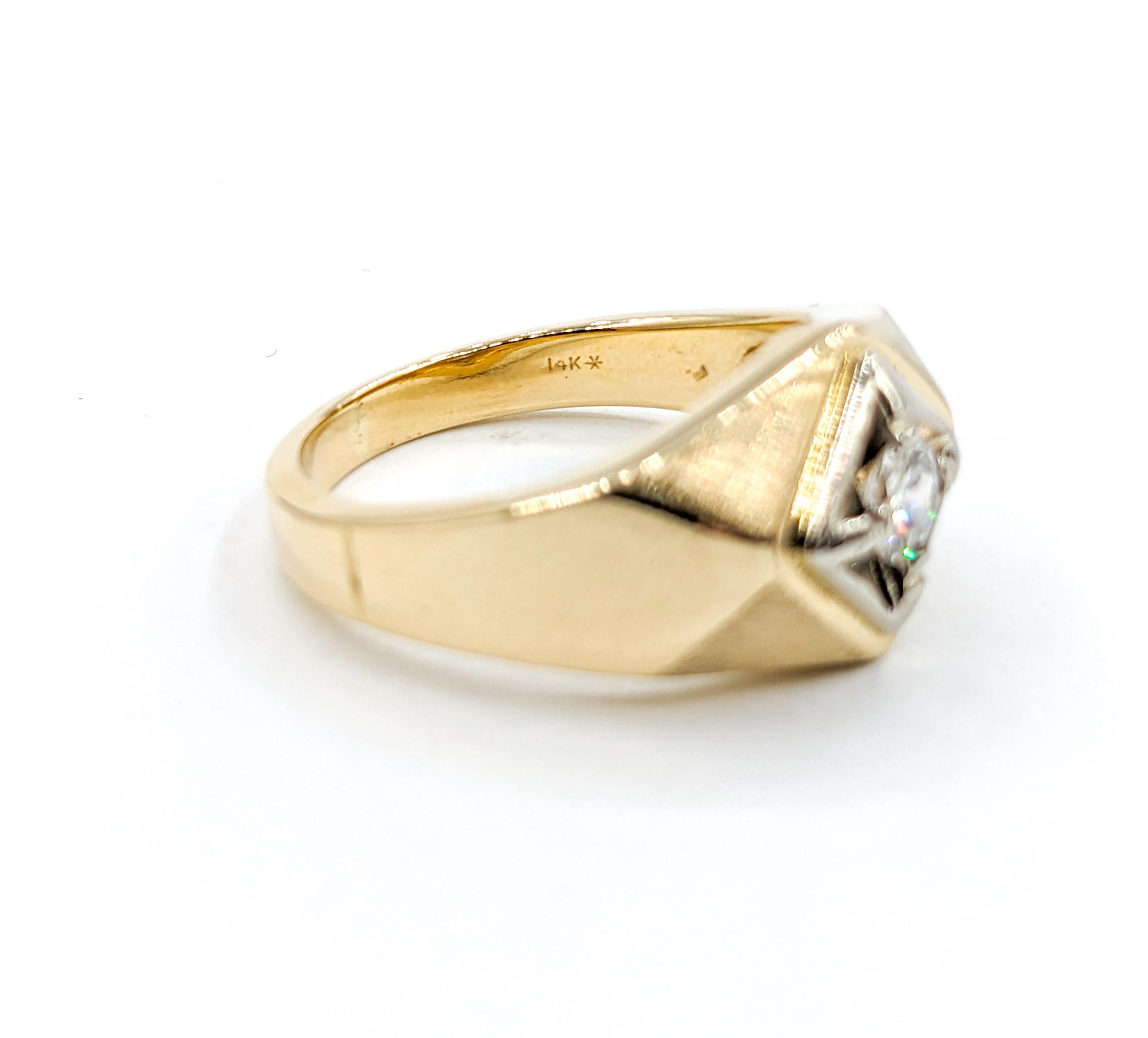 Modern Vintage Old European Cut Diamond Men's Ring in Gold For Sale