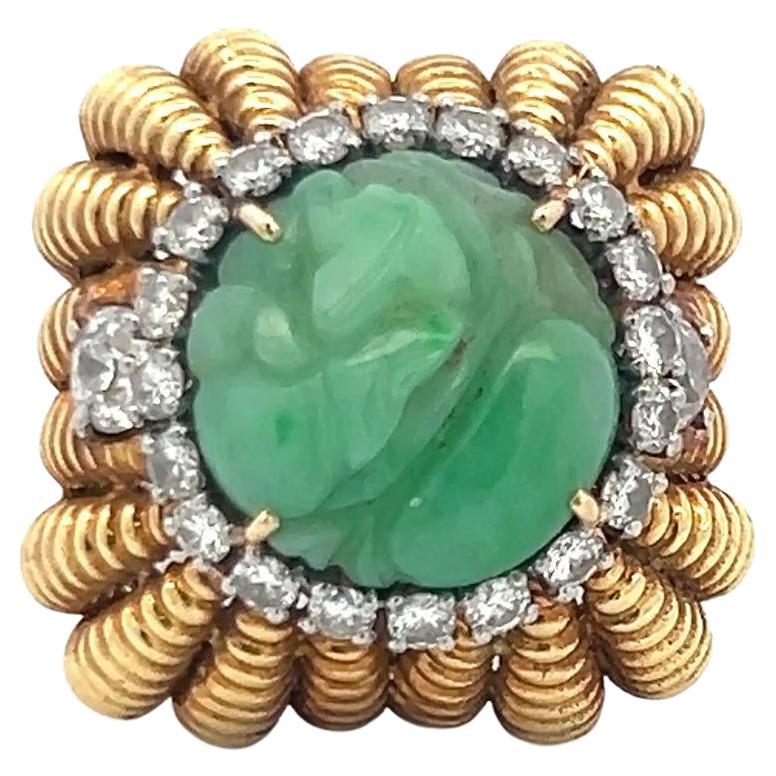 Vintage Old European Cut Diamond
Natural Jade Cocktail Ring in 18K Gelbgold