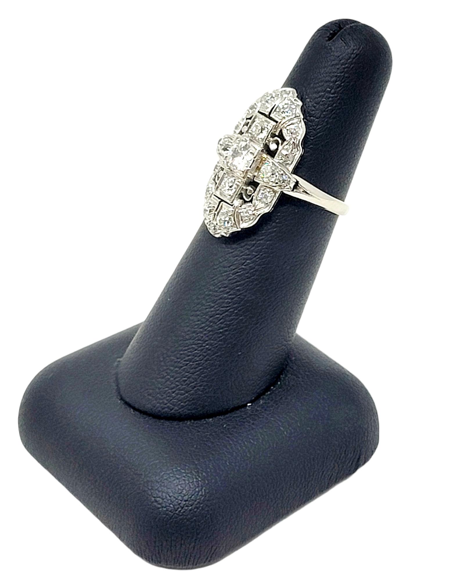 Vintage Old European Cut Diamond Navette Ring in Palladium 1.75 Carats Total For Sale 4