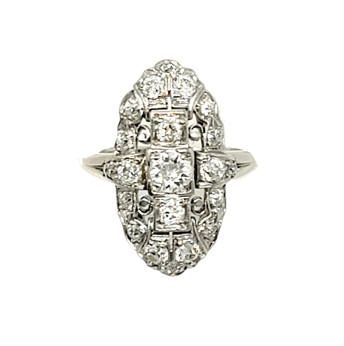 Vintage Old European Cut Diamond Navette Ring in Palladium 1.75 Carats Total In Good Condition For Sale In Scottsdale, AZ