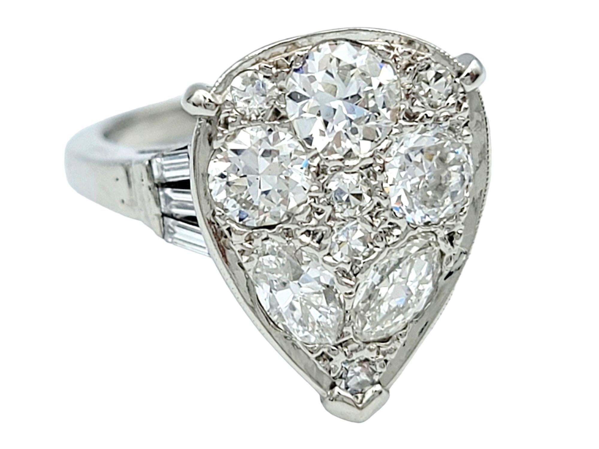 Vintage Old European Cut Diamond Pear Shaped Cluster Ring 14 Karat White Gold In Good Condition For Sale In Scottsdale, AZ