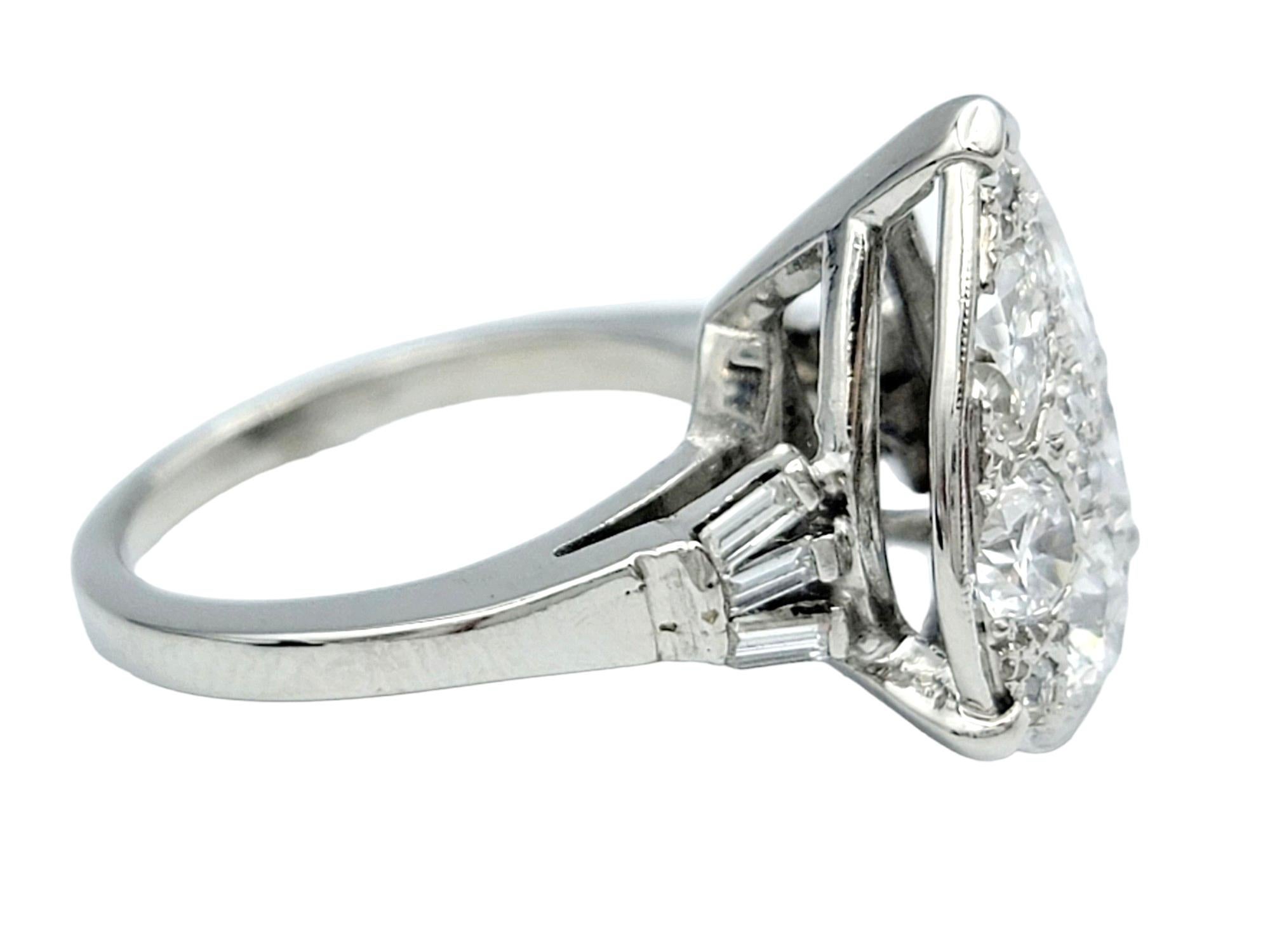 Women's Vintage Old European Cut Diamond Pear Shaped Cluster Ring 14 Karat White Gold For Sale