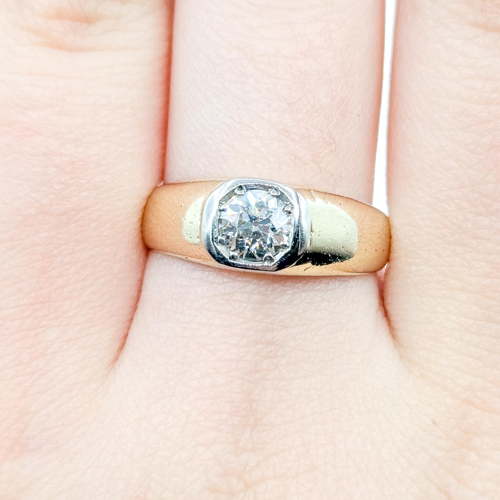 Vintage Old European Cut Diamond Ring in 14k en Excelente estado para la venta en Bloomington, MN