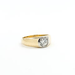Anello vintage con diamante a taglio europeo antico in oro bicolore 14k