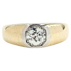 Anello vintage con diamante a taglio europeo antico in oro bicolore 14k