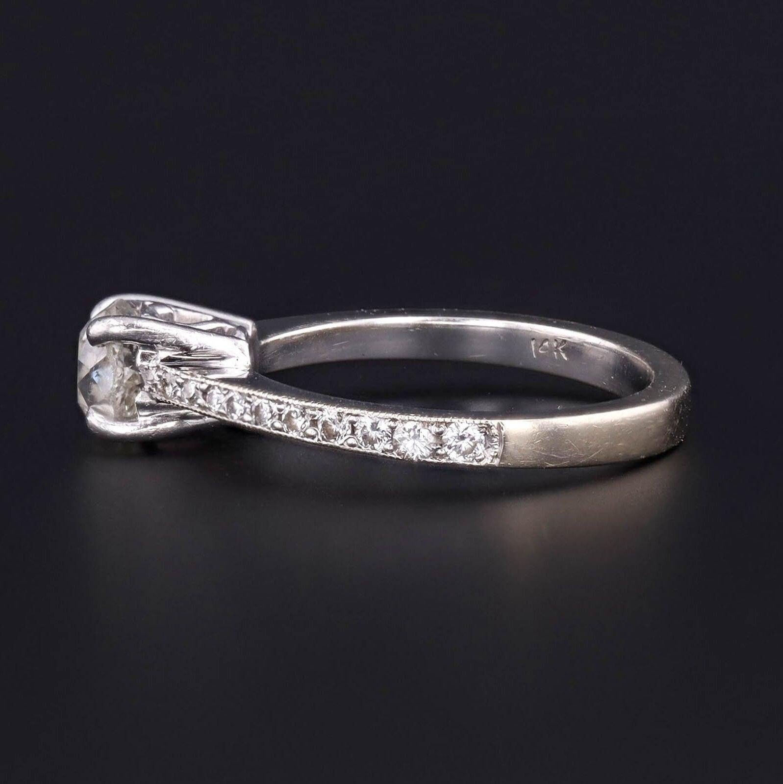 Vintage Old European Cut Diamantring aus 14k Weißgold (Alteuropäischer Schliff) im Angebot