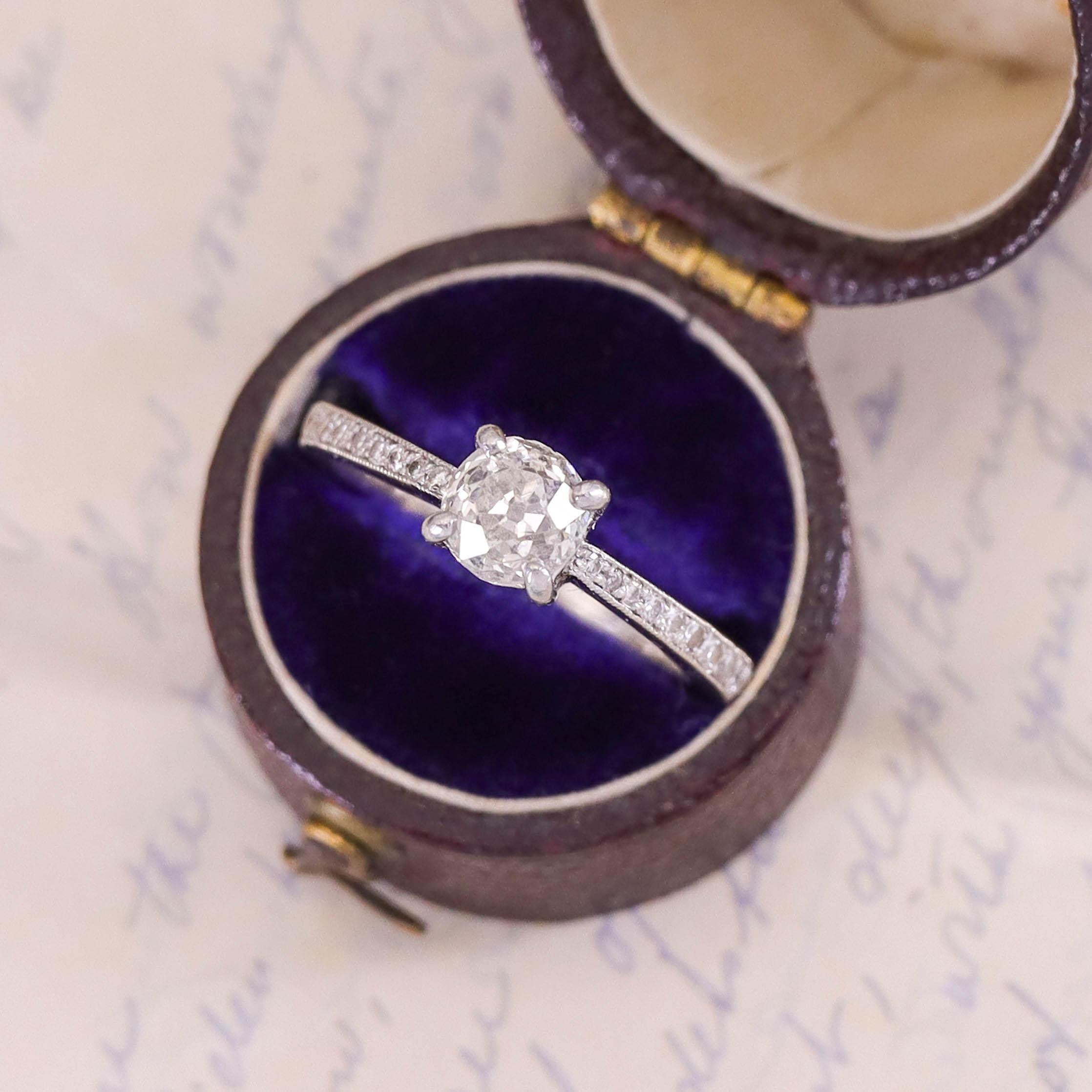 Anello vintage con diamante a taglio europeo in oro bianco 14 carati in vendita 2