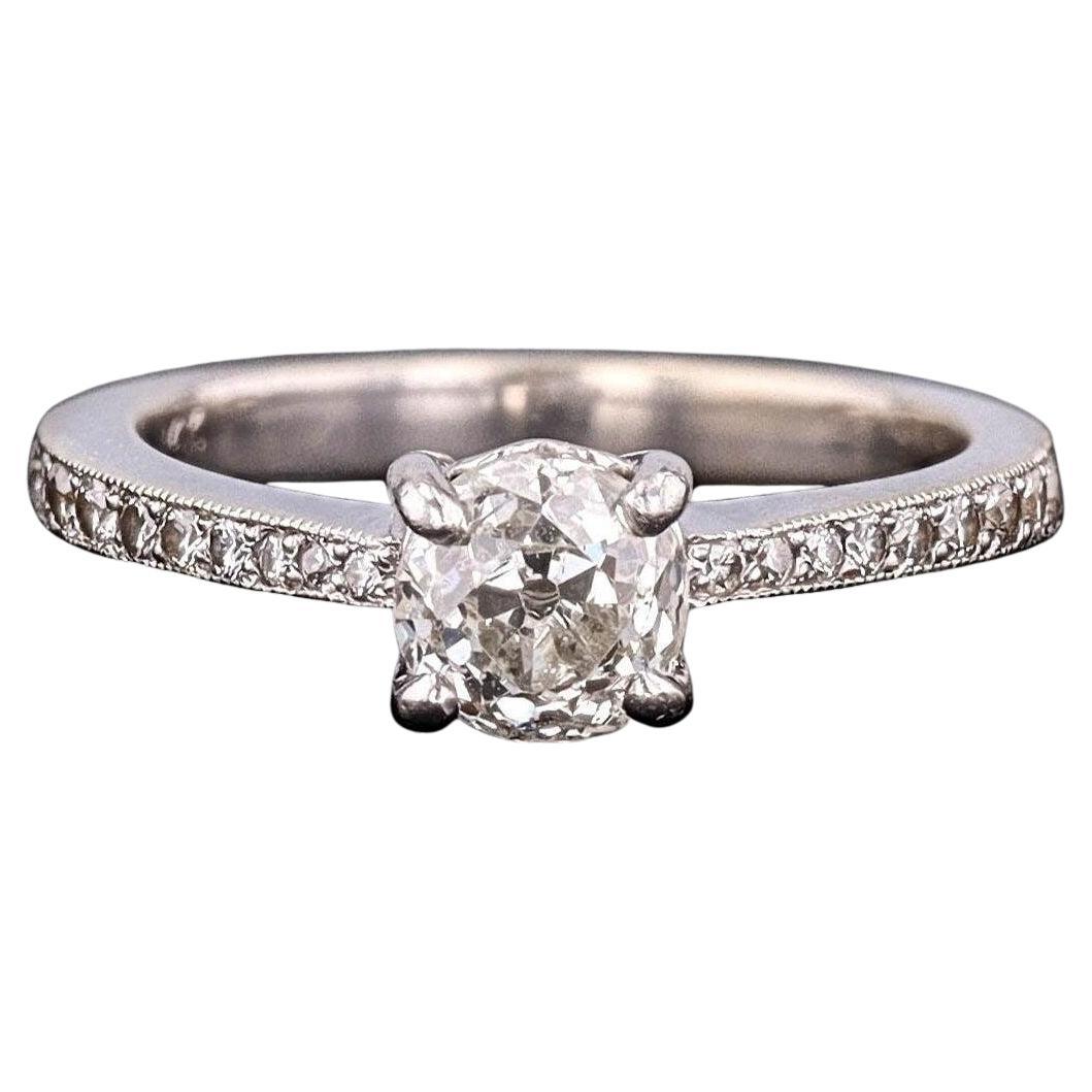 Vintage Old European Cut Diamond Ring of 14k White Gold