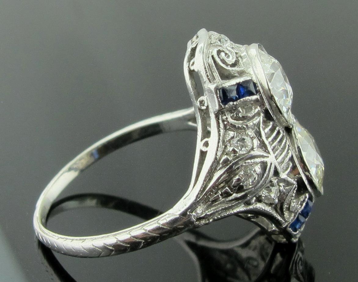 Vintage Old European Cut Diamond Ring Set in Platinum, circa 1920 In Good Condition For Sale In Palm Desert, CA