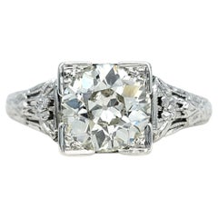 Vintage Old European Cut Diamond Solitaire Filigree Engagement Ring in 18K Gold