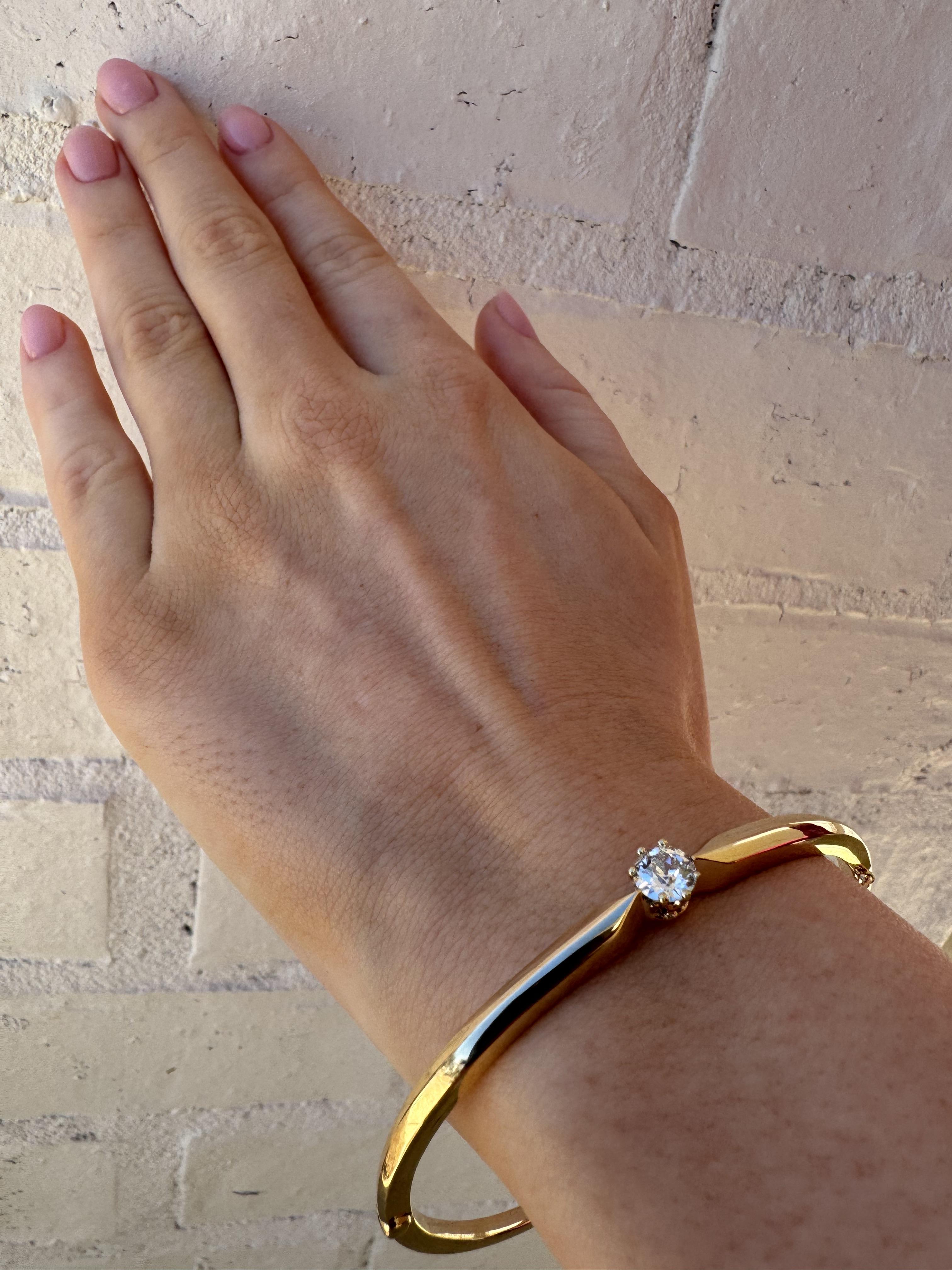 Vintage Old European Cut Diamond Gelbgold Armspange Armband (Alteuropäischer Schliff) im Angebot