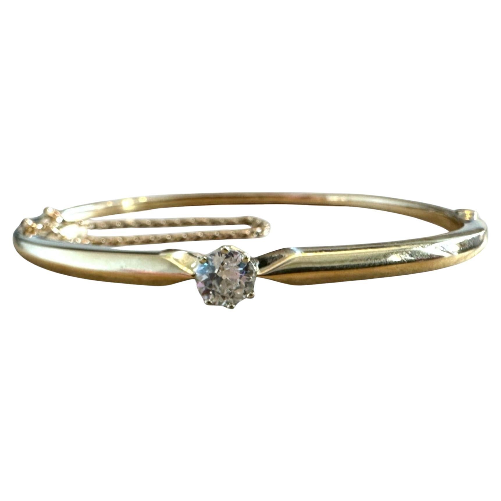 Bracelet jonc vintage en or jaune avec diamants taille vieille Europe