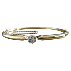 Pulsera brazalete vintage de oro amarillo con diamantes talla europea antigua