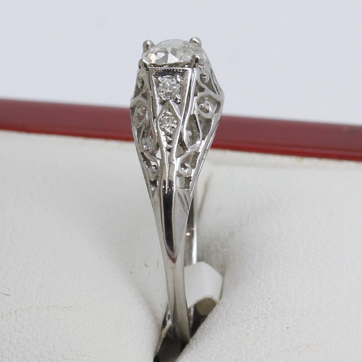 Vintage Old European Cut White Gold Ring For Sale 1