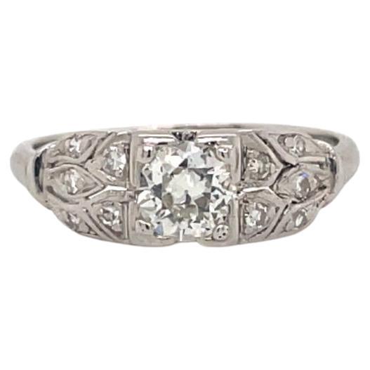 Vintage Old European Diamond and 14k White Gold Ring For Sale
